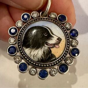 Late 19th Century Portrait Miniature of Black & white shepard dog
